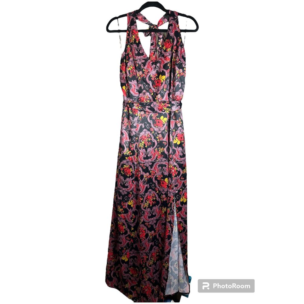 ModCloth Anthropologie Purple Pink Silky Halter Top Dress Side Slits Size 16